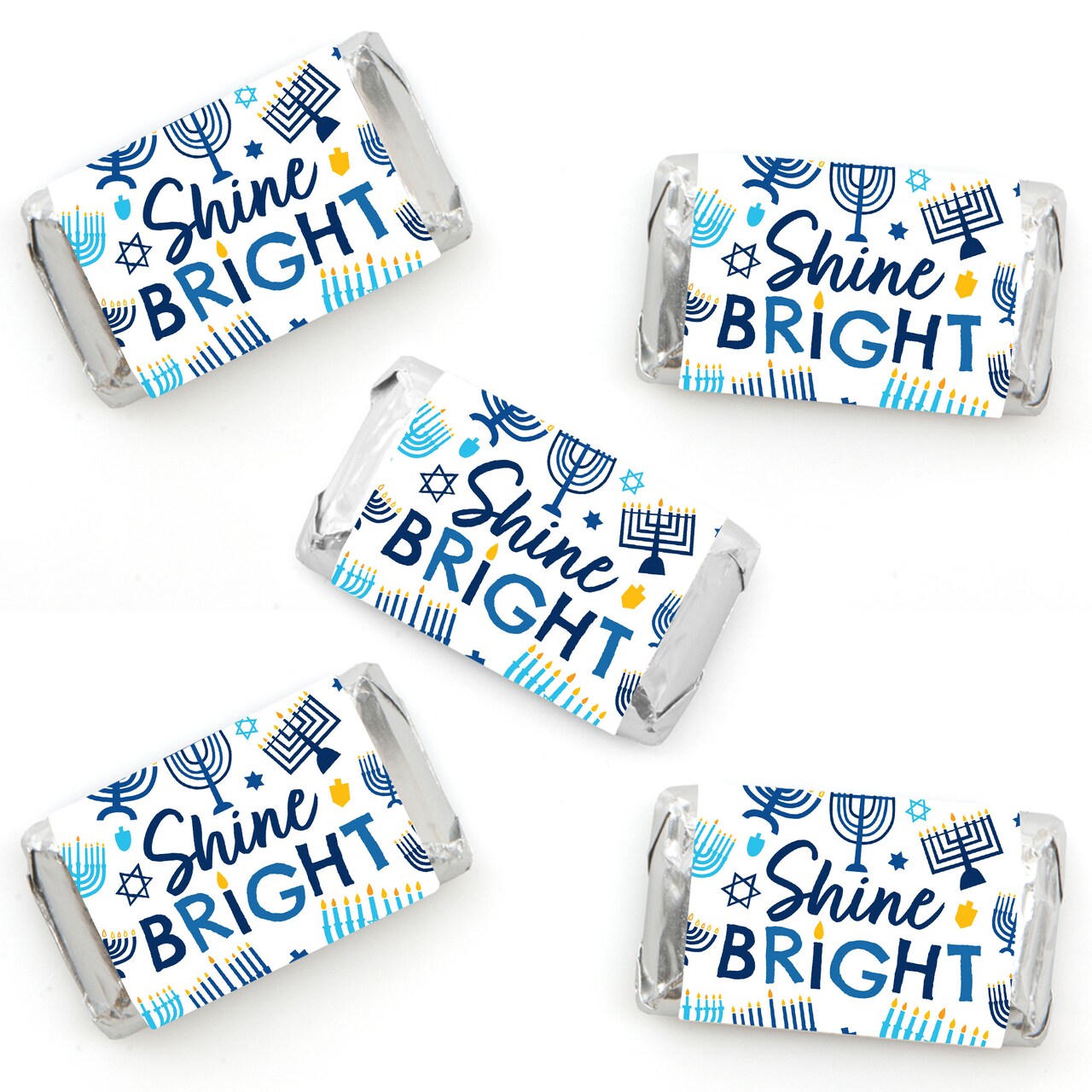 Big Dot of Happiness Hanukkah Menorah - Mini Candy Bar Wrapper Stickers - Chanukah Holiday Party Small Favors - 40 Count